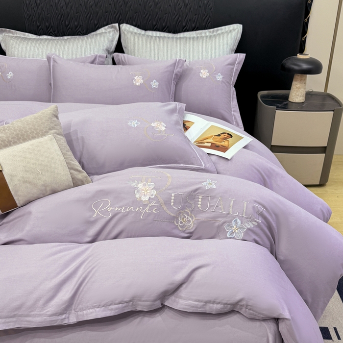 91家纺网 家纺一手货源 找家纺 昊翔家纺 2026全棉纯棉刺绣花四件套40支长绒棉100% 棉礼盒包装 春妍-淡雅紫