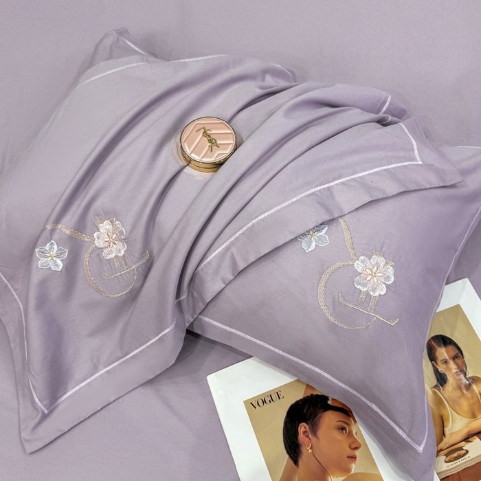 91家纺网 家纺一手货源 找家纺 昊翔家纺 2026全棉纯棉刺绣花四件套40支长绒棉100% 棉礼盒包装 春妍-淡雅紫