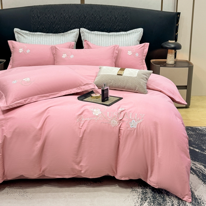 91家纺网 家纺一手货源 找家纺 昊翔家纺 2026全棉纯棉刺绣花四件套40支长绒棉100% 棉礼盒包装 春妍-贵族粉