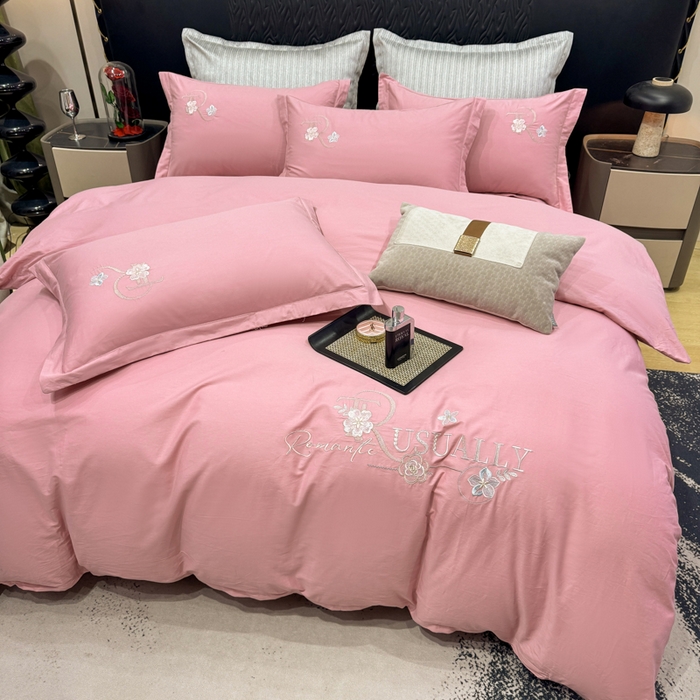 91家纺网 家纺一手货源 找家纺 昊翔家纺 2026全棉纯棉刺绣花四件套40支长绒棉100% 棉礼盒包装 春妍-贵族粉