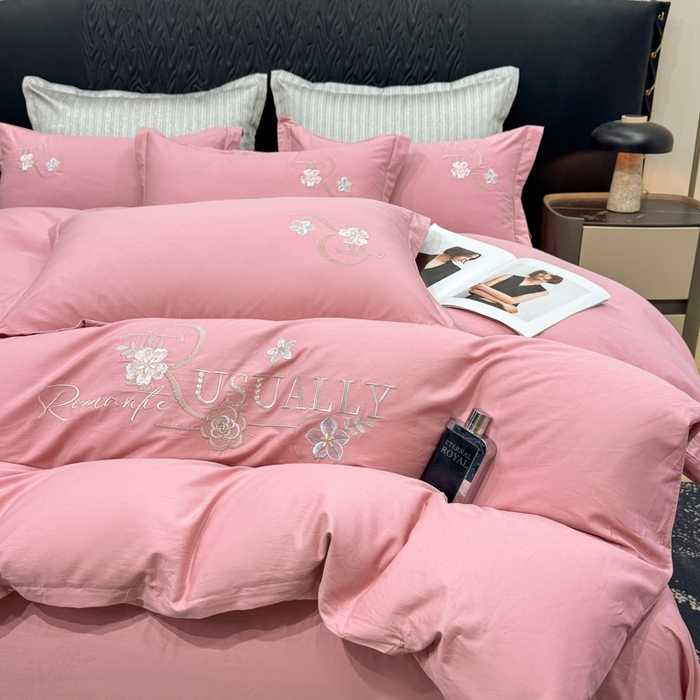 91家纺网 家纺一手货源 找家纺 昊翔家纺 2026全棉纯棉刺绣花四件套40支长绒棉100% 棉礼盒包装 春妍-贵族粉