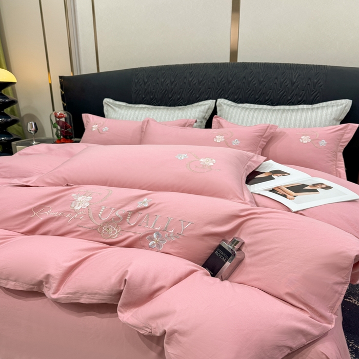 91家纺网 家纺一手货源 找家纺 昊翔家纺 2026全棉纯棉刺绣花四件套40支长绒棉100% 棉礼盒包装 春妍-贵族粉