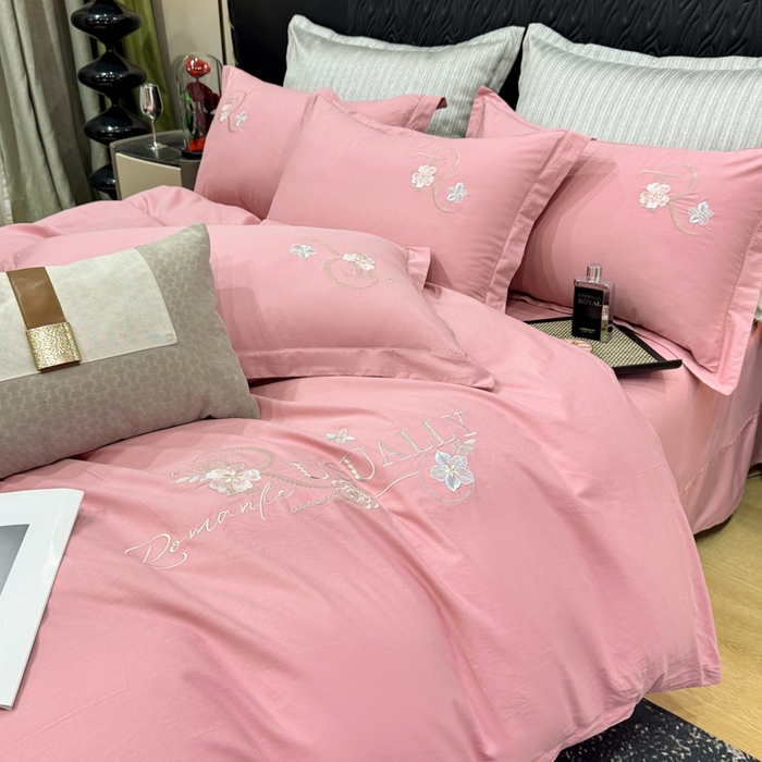 91家纺网 家纺一手货源 找家纺 昊翔家纺 2026全棉纯棉刺绣花四件套40支长绒棉100% 棉礼盒包装 春妍-贵族粉