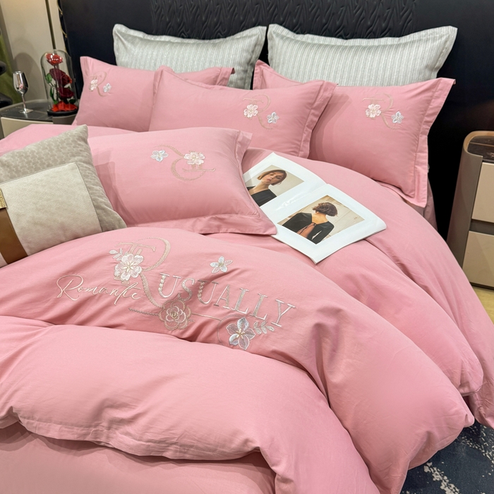 91家纺网 家纺一手货源 找家纺 昊翔家纺 2026全棉纯棉刺绣花四件套40支长绒棉100% 棉礼盒包装 春妍-贵族粉