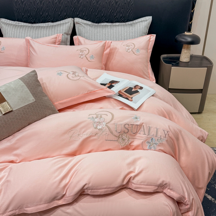 91家纺网 家纺一手货源 找家纺 昊翔家纺 2026全棉纯棉刺绣花四件套40支长绒棉100% 棉礼盒包装 春妍-浅玉