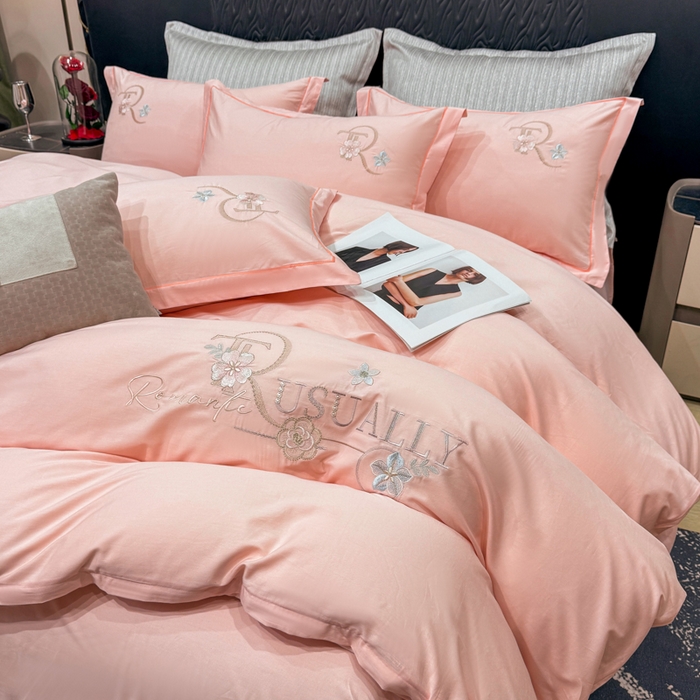 91家纺网 家纺一手货源 找家纺 昊翔家纺 2026全棉纯棉刺绣花四件套40支长绒棉100% 棉礼盒包装 春妍-浅玉