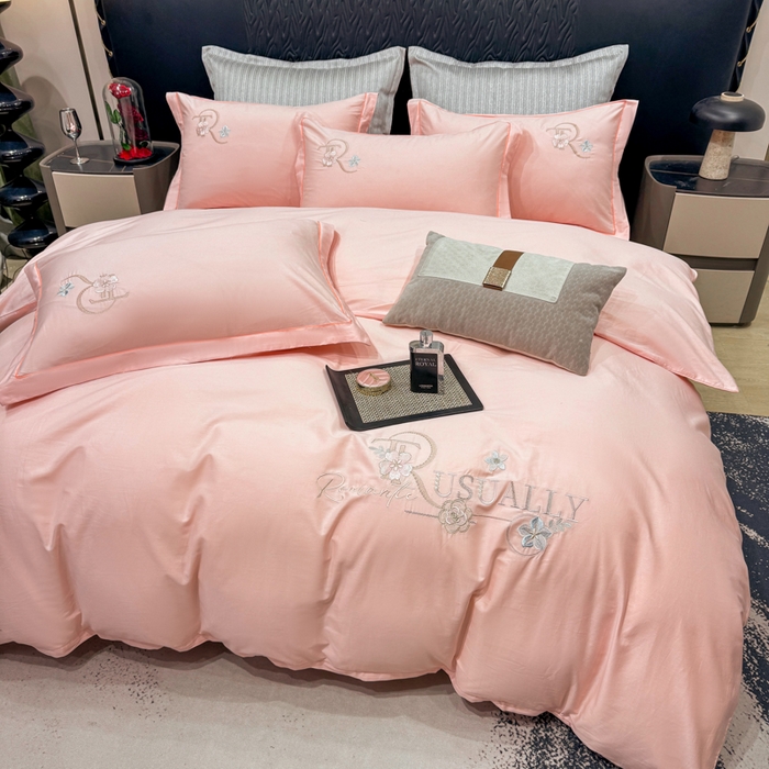 91家纺网 家纺一手货源 找家纺 昊翔家纺 2026全棉纯棉刺绣花四件套40支长绒棉100% 棉礼盒包装 春妍-浅玉