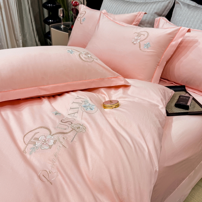 91家纺网 家纺一手货源 找家纺 昊翔家纺 2026全棉纯棉刺绣花四件套40支长绒棉100% 棉礼盒包装 春妍-浅玉