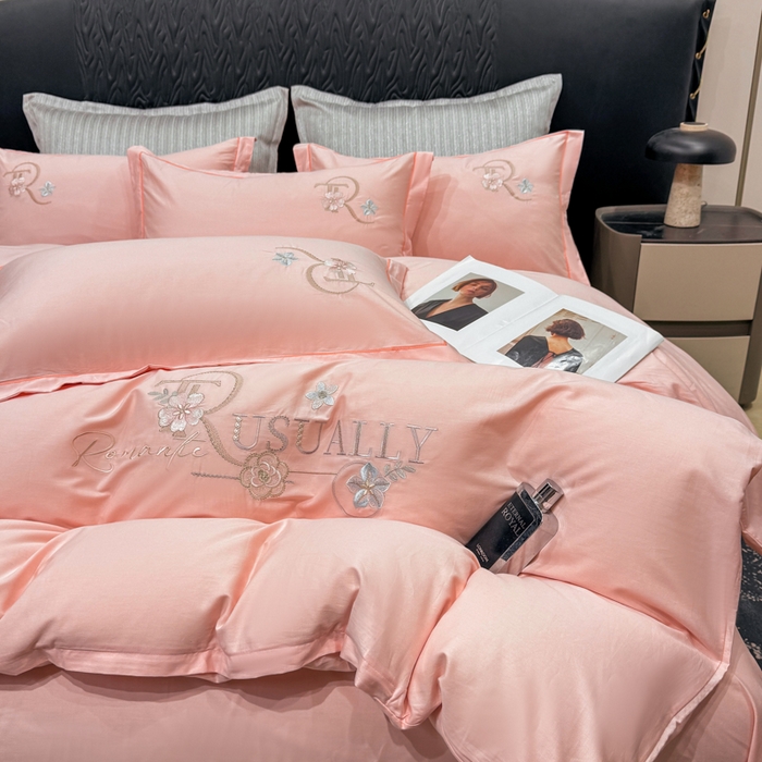 91家纺网 家纺一手货源 找家纺 昊翔家纺 2026全棉纯棉刺绣花四件套40支长绒棉100% 棉礼盒包装 春妍-浅玉