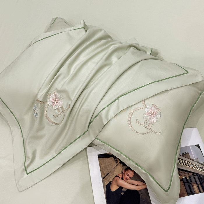 91家纺网 家纺一手货源 找家纺 昊翔家纺 2026全棉纯棉刺绣花四件套40支长绒棉100% 棉礼盒包装 春妍-水绿