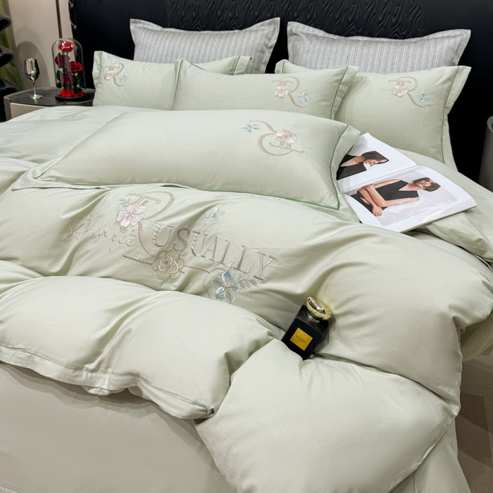 91家纺网 家纺一手货源 找家纺 昊翔家纺 2026全棉纯棉刺绣花四件套40支长绒棉100% 棉礼盒包装 春妍-水绿
