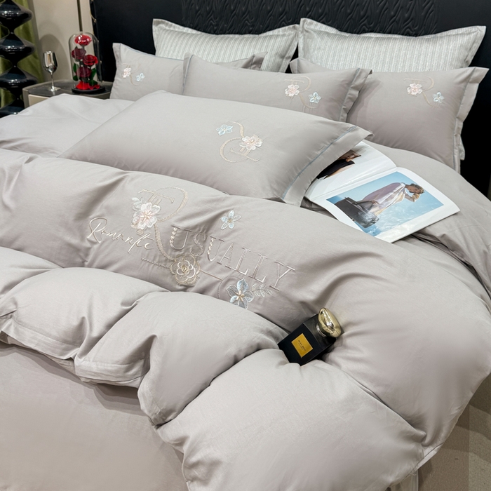 91家纺网 家纺一手货源 找家纺 昊翔家纺 2026全棉纯棉刺绣花四件套40支长绒棉100% 棉礼盒包装 春妍-银灰