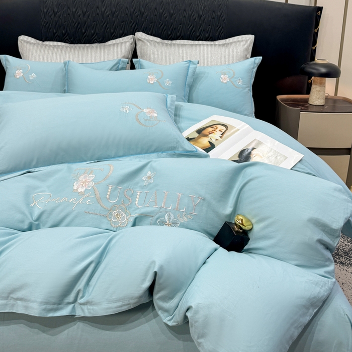 91家纺网 家纺一手货源 找家纺 昊翔家纺 2026全棉纯棉刺绣花四件套40支长绒棉100% 棉礼盒包装 春妍-月光兰