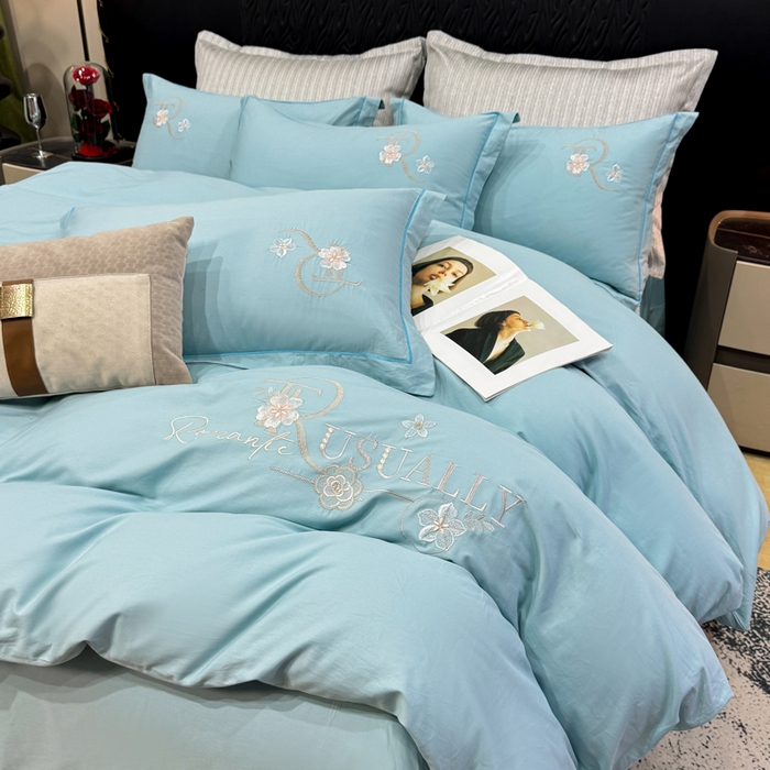 91家纺网 家纺一手货源 找家纺 昊翔家纺 2026全棉纯棉刺绣花四件套40支长绒棉100% 棉礼盒包装 春妍-月光兰