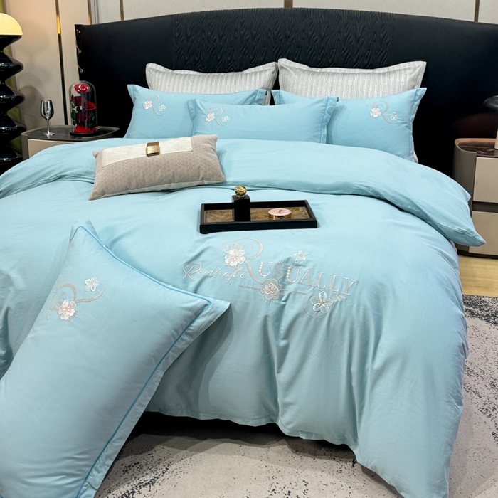 91家纺网 家纺一手货源 找家纺 昊翔家纺 2026全棉纯棉刺绣花四件套40支长绒棉100% 棉礼盒包装 春妍-月光兰