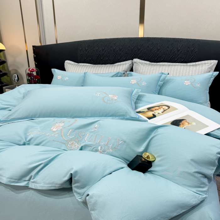 91家纺网 家纺一手货源 找家纺 昊翔家纺 2026全棉纯棉刺绣花四件套40支长绒棉100% 棉礼盒包装 春妍-月光兰