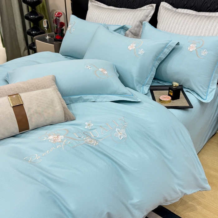 91家纺网 家纺一手货源 找家纺 昊翔家纺 2026全棉纯棉刺绣花四件套40支长绒棉100% 棉礼盒包装 春妍-月光兰