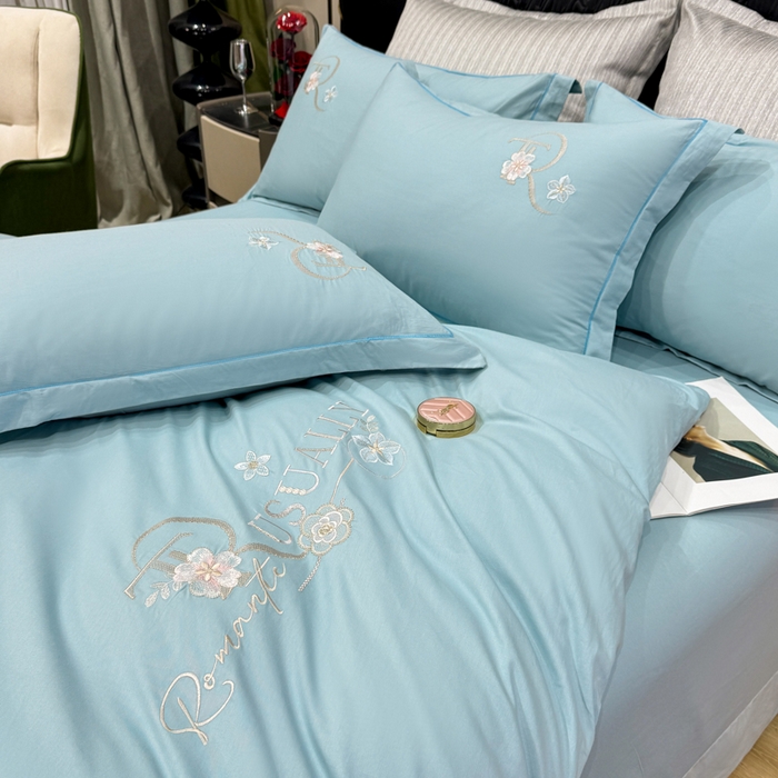 91家纺网 家纺一手货源 找家纺 昊翔家纺 2026全棉纯棉刺绣花四件套40支长绒棉100% 棉礼盒包装 春妍-月光兰