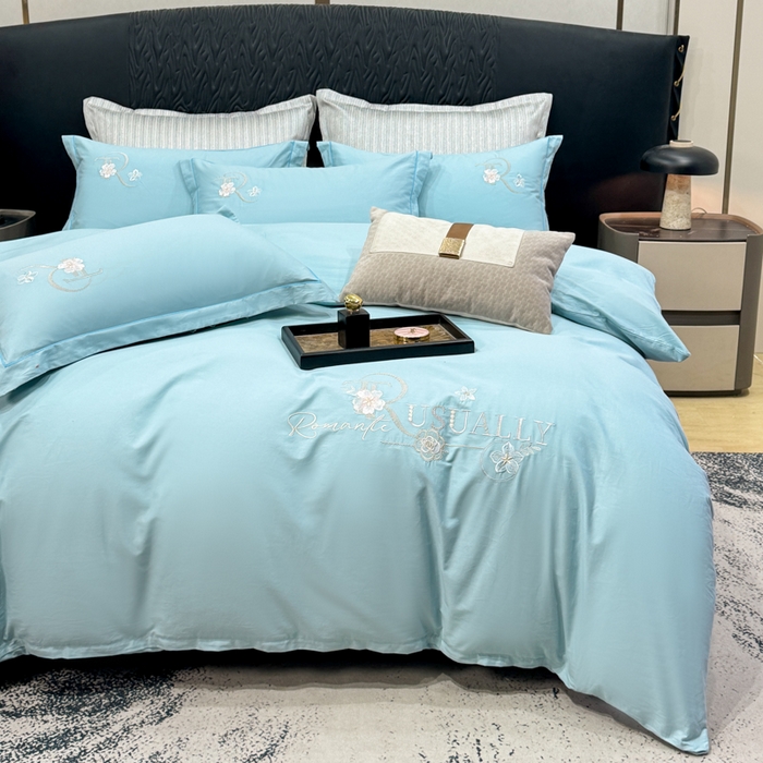 91家纺网 家纺一手货源 找家纺 昊翔家纺 2026全棉纯棉刺绣花四件套40支长绒棉100% 棉礼盒包装 春妍-月光兰