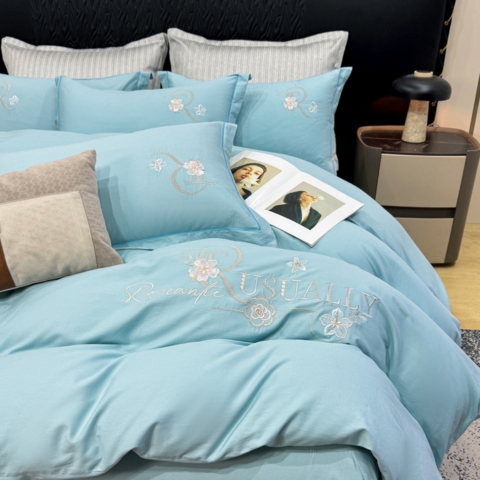 91家纺网 家纺一手货源 找家纺 昊翔家纺 2026全棉纯棉刺绣花四件套40支长绒棉100% 棉礼盒包装 春妍-月光兰