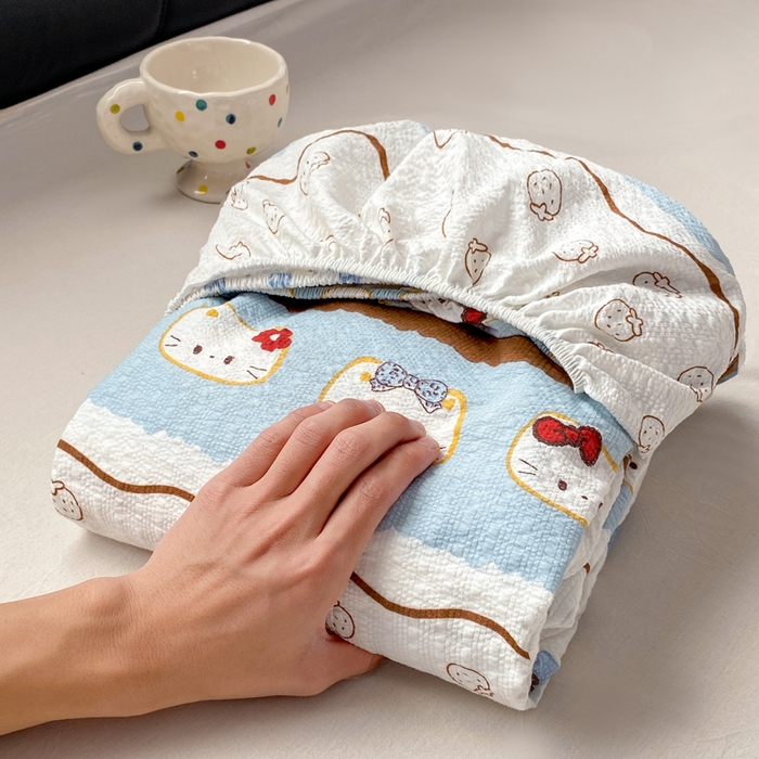 91家纺网 家纺一手货源 找家纺 赛琳 2026新款泡芙纱床笠系列单床笠床笠单件（有买家秀） 可可小猫条