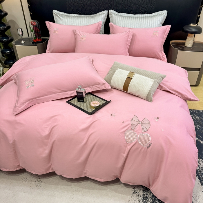 91家纺网 家纺一手货源 找家纺 昊翔家纺 2026全棉纯棉刺绣花四件套40支长绒棉100% 棉礼盒包装 樱桃之恋-豆沙