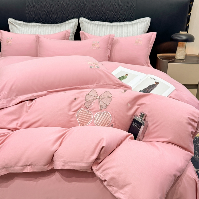 91家纺网 家纺一手货源 找家纺 昊翔家纺 2026全棉纯棉刺绣花四件套40支长绒棉100% 棉礼盒包装 樱桃之恋-豆沙