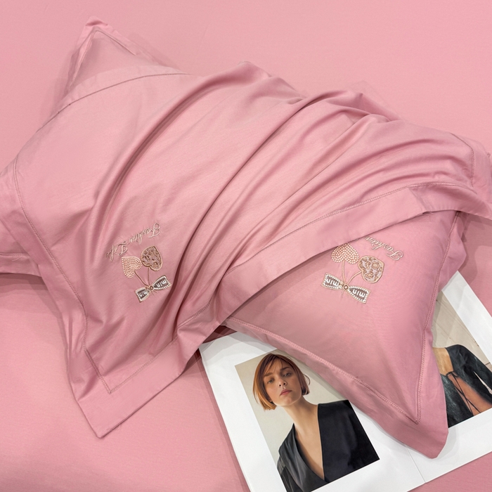 91家纺网 家纺一手货源 找家纺 昊翔家纺 2026全棉纯棉刺绣花四件套40支长绒棉100% 棉礼盒包装 樱桃之恋-豆沙