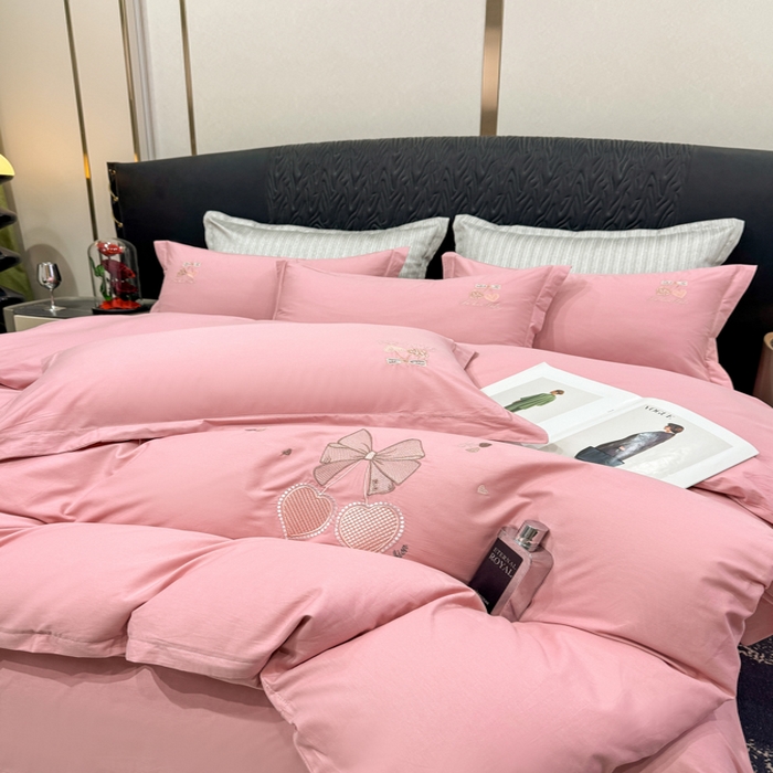 91家纺网 家纺一手货源 找家纺 昊翔家纺 2026全棉纯棉刺绣花四件套40支长绒棉100% 棉礼盒包装 樱桃之恋-豆沙