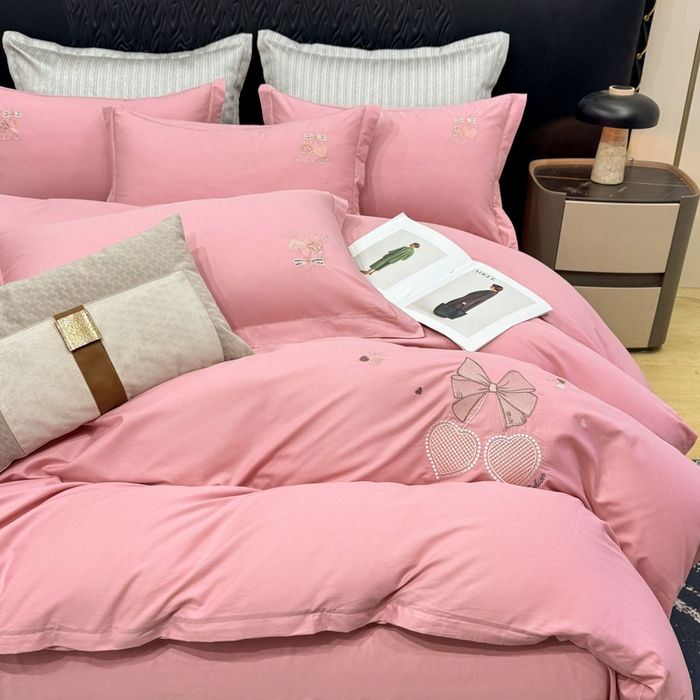 91家纺网 家纺一手货源 找家纺 昊翔家纺 2026全棉纯棉刺绣花四件套40支长绒棉100% 棉礼盒包装 樱桃之恋-豆沙