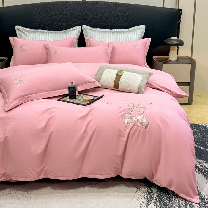 91家纺网 家纺一手货源 找家纺 昊翔家纺 2026全棉纯棉刺绣花四件套40支长绒棉100% 棉礼盒包装 樱桃之恋-豆沙