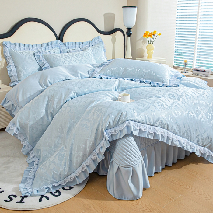 91家纺网 家纺一手货源 找家纺 （总）畅畅家纺 2026新款春夏高档轻奢韩版提花花边床盖四件套水洗真丝冰丝套件