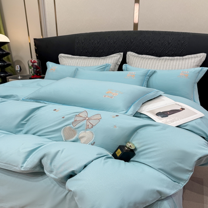 91家纺网 家纺一手货源 找家纺 昊翔家纺 2026全棉纯棉刺绣花四件套40支长绒棉100% 棉礼盒包装 樱桃之恋-幸运兰