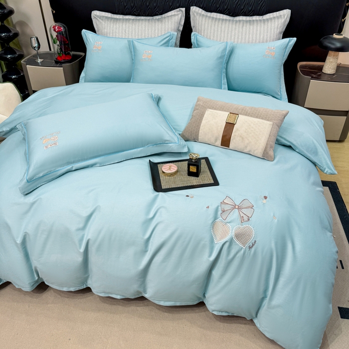 91家纺网 家纺一手货源 找家纺 昊翔家纺 2026全棉纯棉刺绣花四件套40支长绒棉100% 棉礼盒包装 樱桃之恋-幸运兰