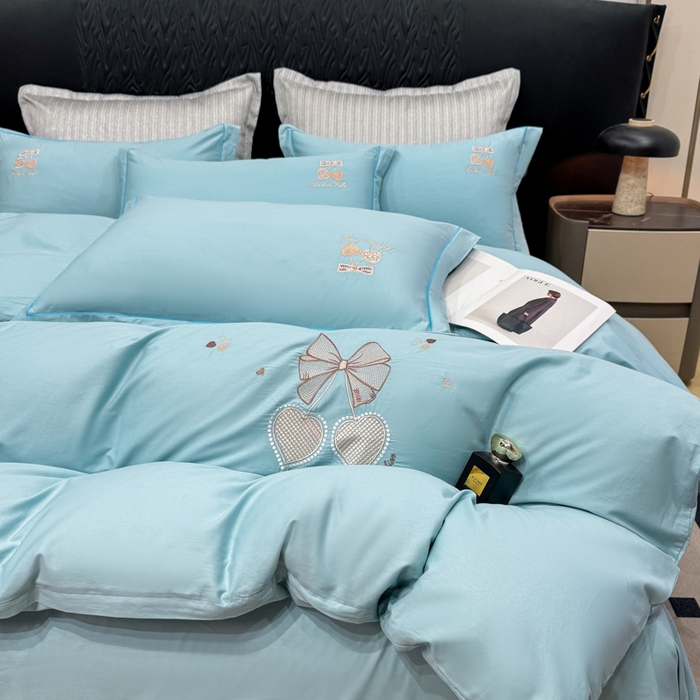 91家纺网 家纺一手货源 找家纺 昊翔家纺 2026全棉纯棉刺绣花四件套40支长绒棉100% 棉礼盒包装 樱桃之恋-幸运兰