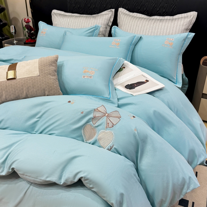 91家纺网 家纺一手货源 找家纺 昊翔家纺 2026全棉纯棉刺绣花四件套40支长绒棉100% 棉礼盒包装 樱桃之恋-幸运兰