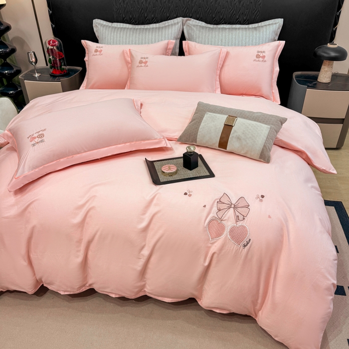 91家纺网 家纺一手货源 找家纺 昊翔家纺 2026全棉纯棉刺绣花四件套40支长绒棉100% 棉礼盒包装 樱桃之恋-樱花玉