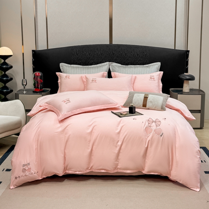 昊翔家纺 2026全棉纯棉刺绣花四件套40支长绒棉100% 棉礼盒包装 樱桃之恋-樱花玉