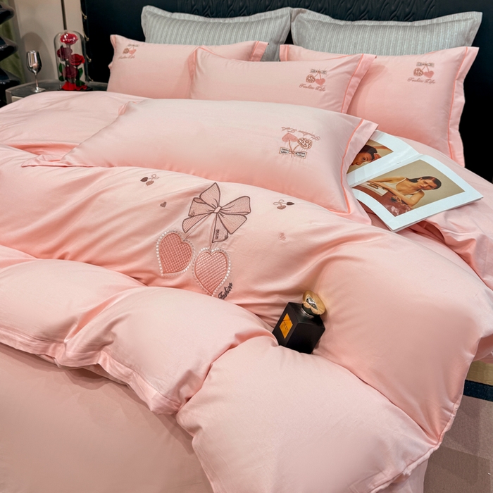 91家纺网 家纺一手货源 找家纺 昊翔家纺 2026全棉纯棉刺绣花四件套40支长绒棉100% 棉礼盒包装 樱桃之恋-樱花玉