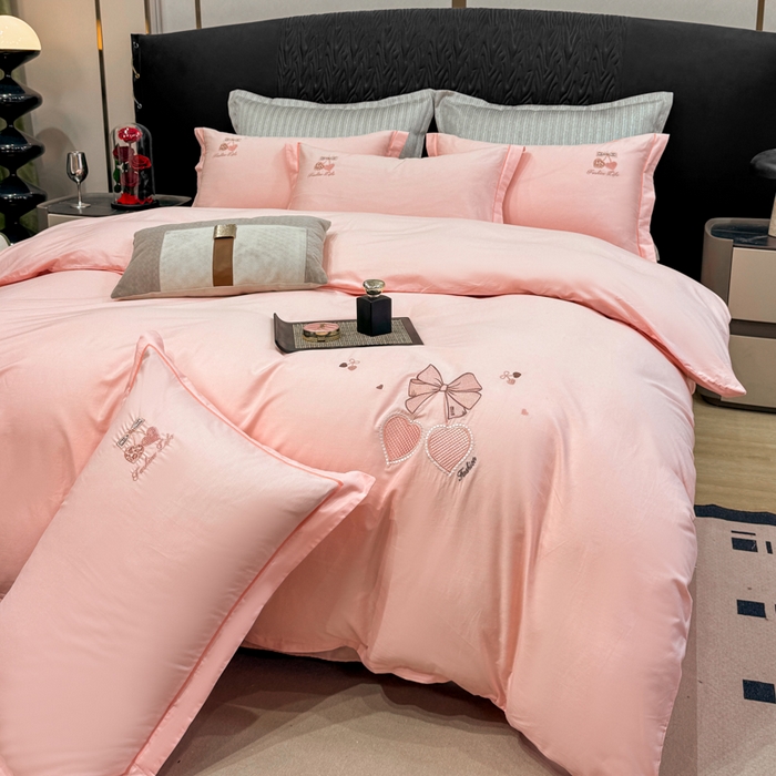 91家纺网 家纺一手货源 找家纺 昊翔家纺 2026全棉纯棉刺绣花四件套40支长绒棉100% 棉礼盒包装 樱桃之恋-樱花玉