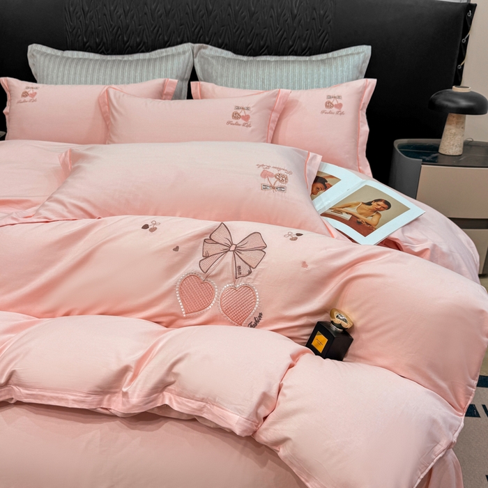 91家纺网 家纺一手货源 找家纺 昊翔家纺 2026全棉纯棉刺绣花四件套40支长绒棉100% 棉礼盒包装 樱桃之恋-樱花玉