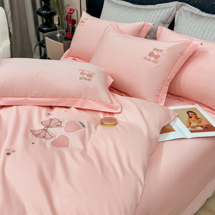 91家纺网 家纺一手货源 找家纺 昊翔家纺 2026全棉纯棉刺绣花四件套40支长绒棉100% 棉礼盒包装 樱桃之恋-樱花玉