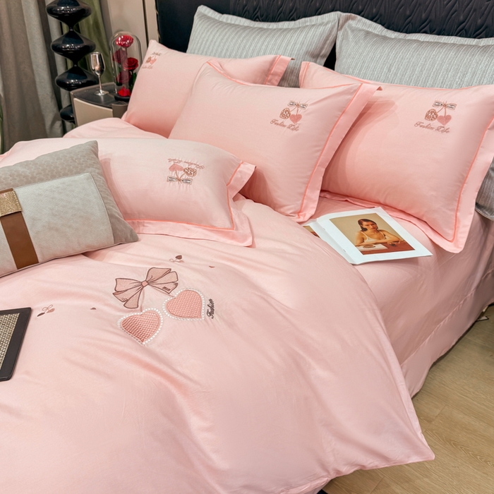 91家纺网 家纺一手货源 找家纺 昊翔家纺 2026全棉纯棉刺绣花四件套40支长绒棉100% 棉礼盒包装 樱桃之恋-樱花玉