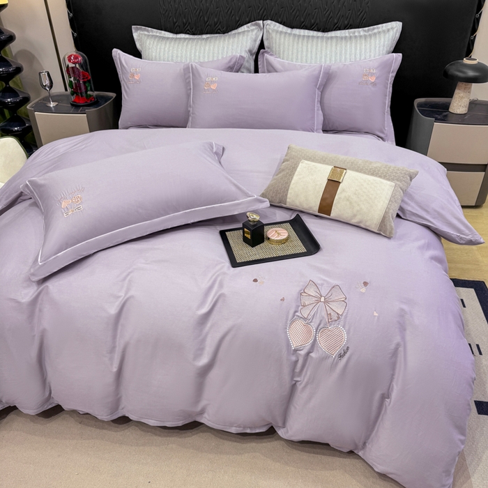 91家纺网 家纺一手货源 找家纺 昊翔家纺 2026全棉纯棉刺绣花四件套40支长绒棉100% 棉礼盒包装 樱桃之恋-紫色