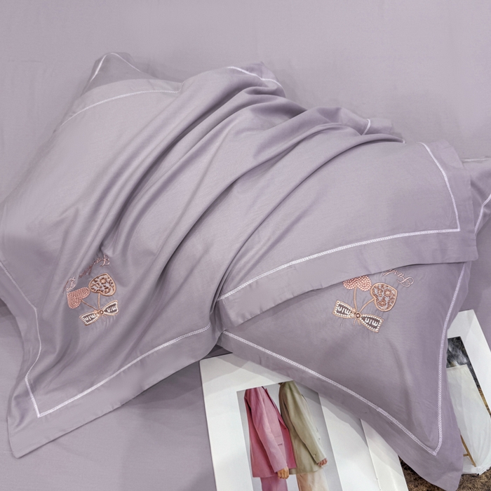 91家纺网 家纺一手货源 找家纺 昊翔家纺 2026全棉纯棉刺绣花四件套40支长绒棉100% 棉礼盒包装 樱桃之恋-紫色