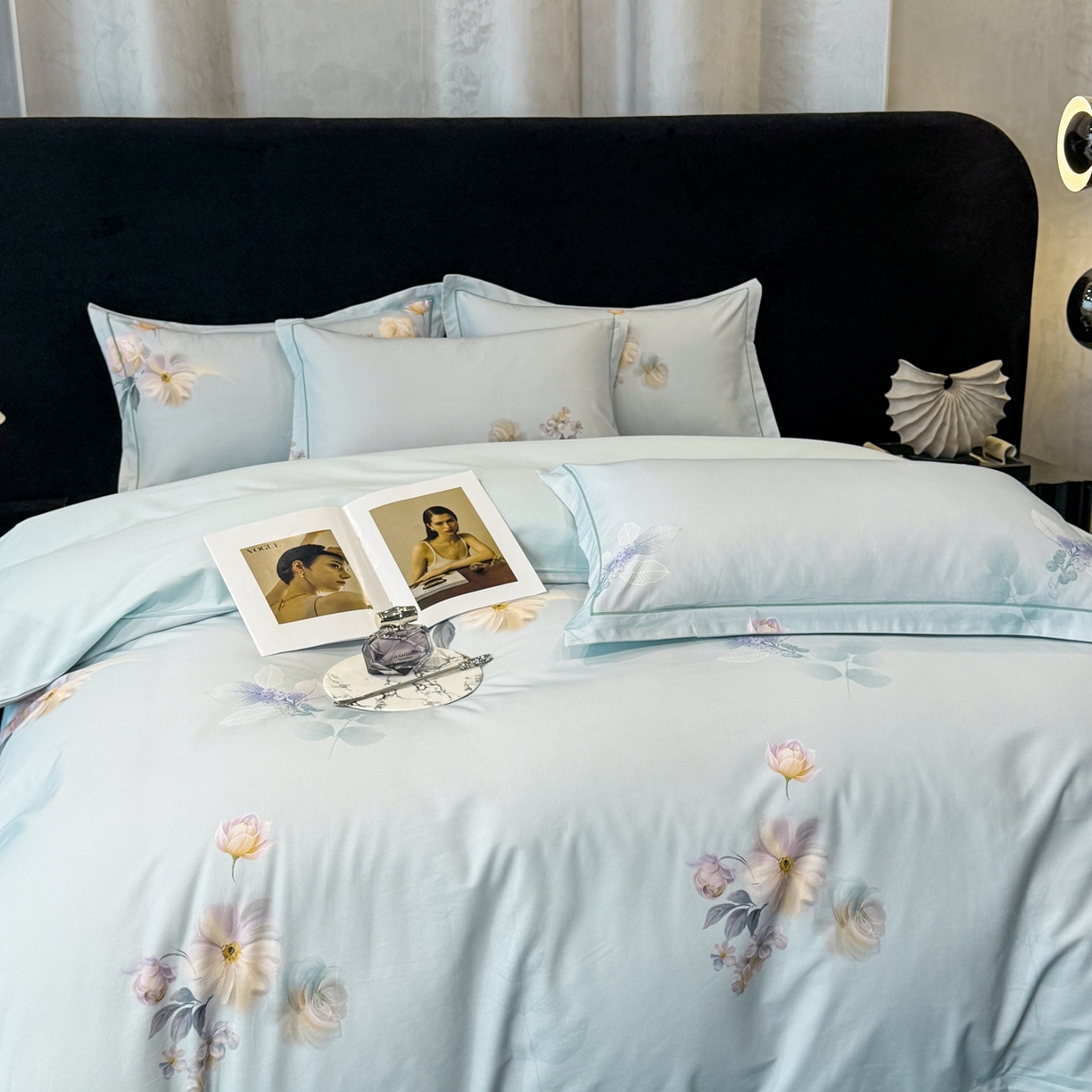 91家纺网 家纺一手货源 找家纺 喜四方 2026新款100%全棉60支长绒棉数码印花四件套（控价不低于180）秋季漫想-绿