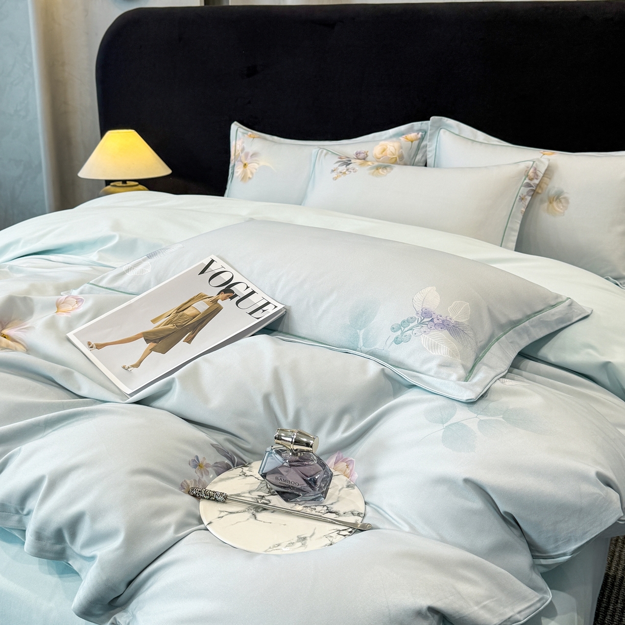 91家纺网 家纺一手货源 找家纺 喜四方 2026新款100%全棉60支长绒棉数码印花四件套（控价不低于180）秋季漫想-绿