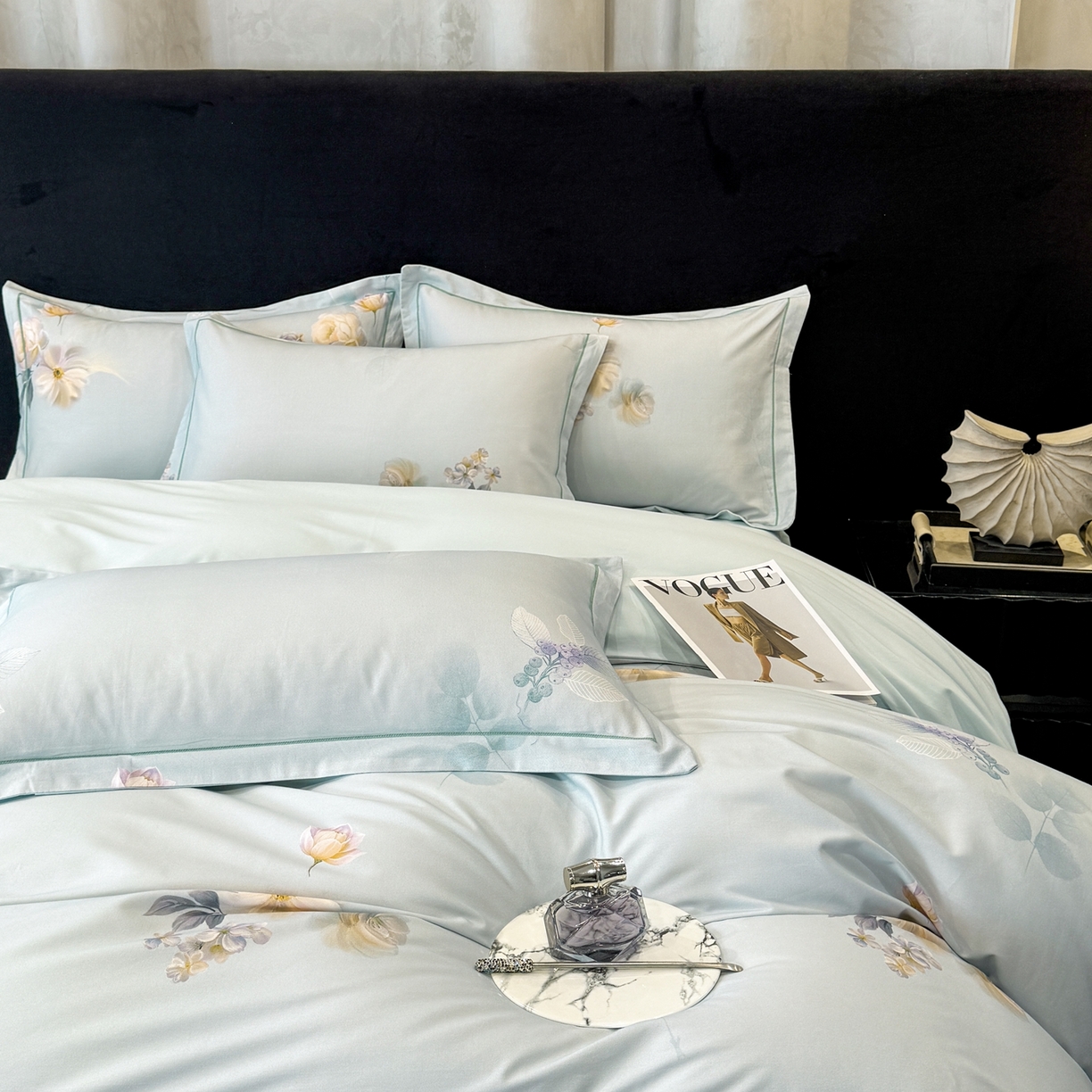 91家纺网 家纺一手货源 找家纺 喜四方 2026新款100%全棉60支长绒棉数码印花四件套（控价不低于180）秋季漫想-绿