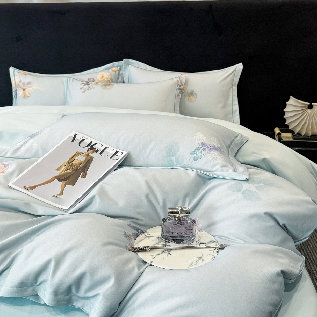 91家纺网 家纺一手货源 找家纺 喜四方 2026新款100%全棉60支长绒棉数码印花四件套（控价不低于180）秋季漫想-绿