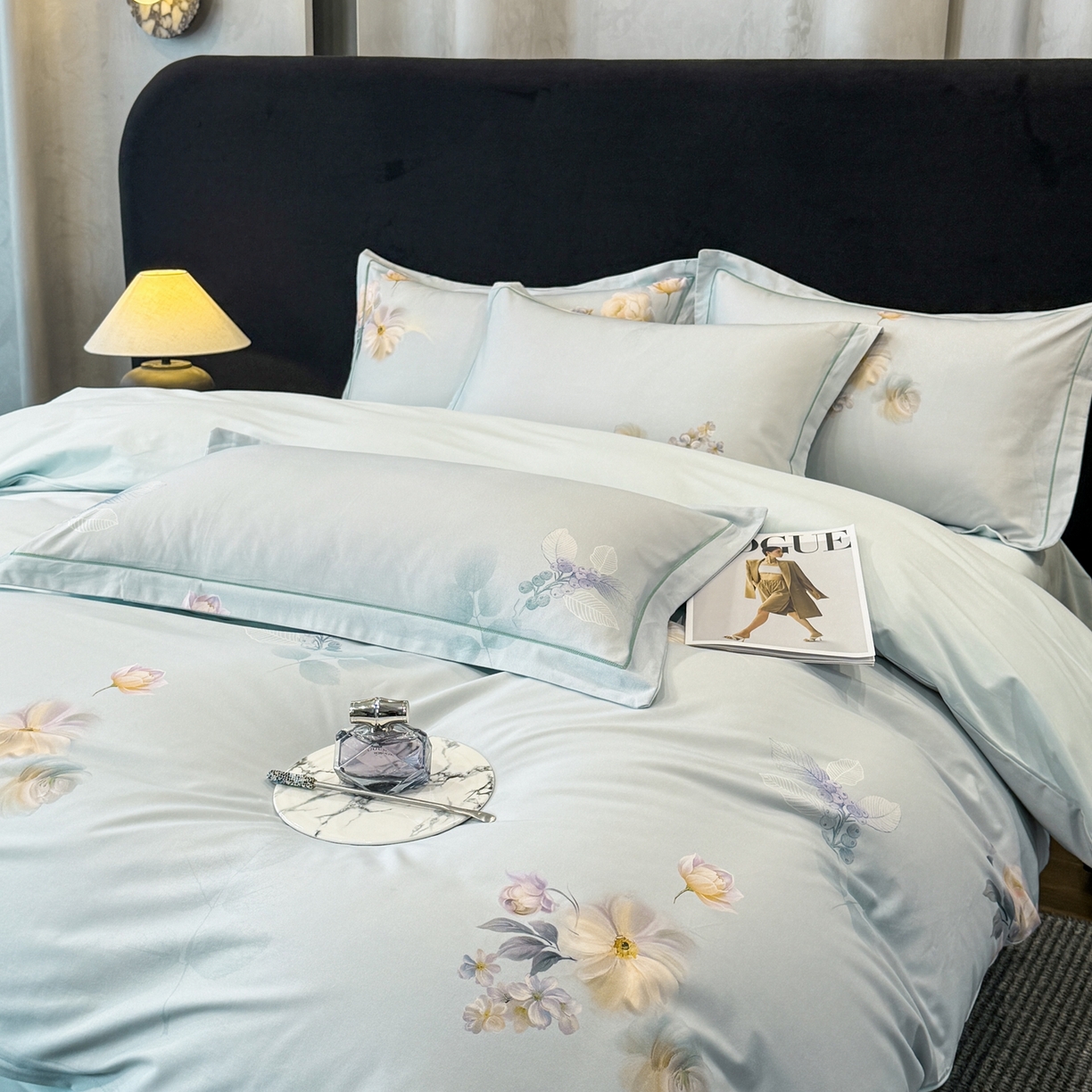 91家纺网 家纺一手货源 找家纺 喜四方 2026新款100%全棉60支长绒棉数码印花四件套（控价不低于180）秋季漫想-绿